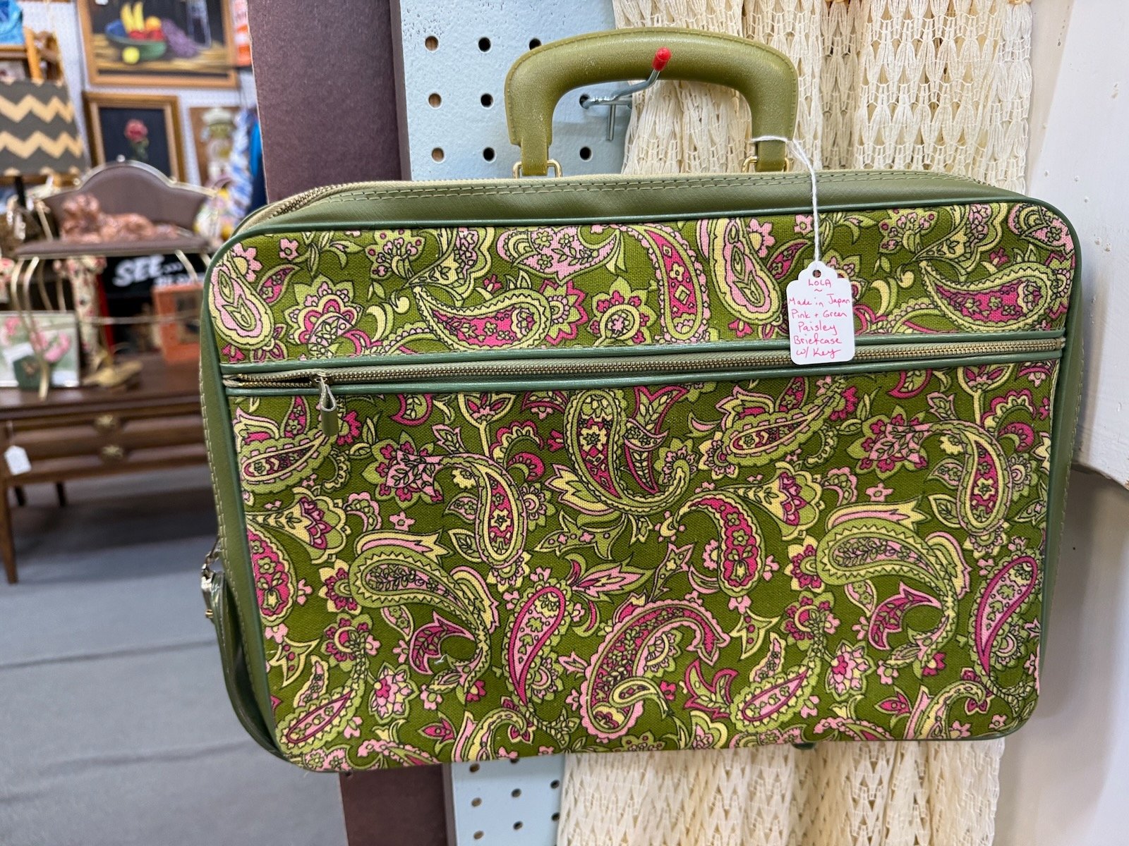 Lola pink and green paisley briefcase with key